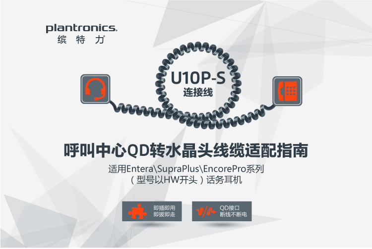 缤特力（Plantronics）U10P-S 座机耳麦转接线 QD转水晶头