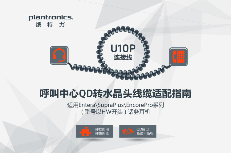 缤特力（Plantronics）U10P 电话耳机延长线 QD转RJ9